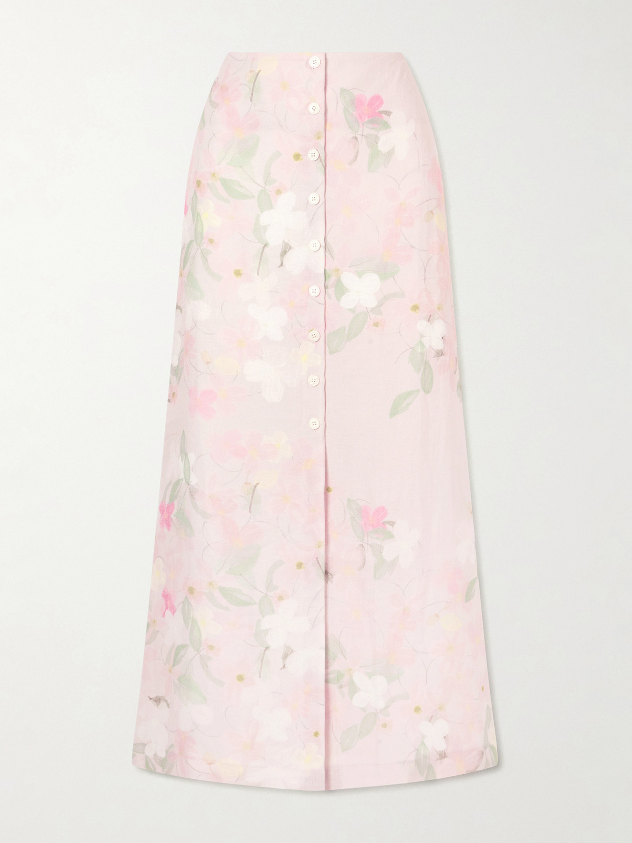 Bernadette Carmen Floral-printed Linen Midi Skirt In Pink