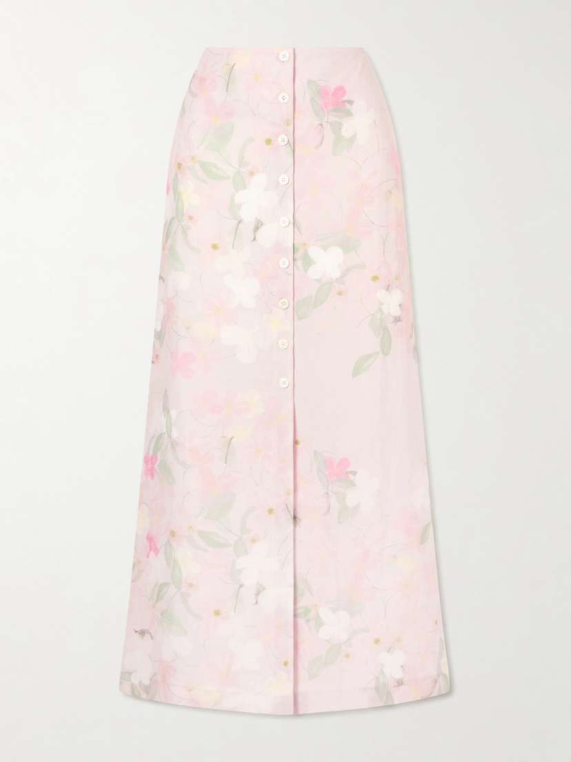 BERNADETTE Carmen Floral-printed Linen Midi Skirt