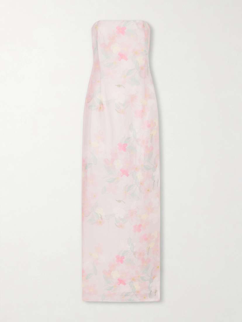 BERNADETTE Elora Strapless Floral-print Tencel™-blend Organza Maxi Dress