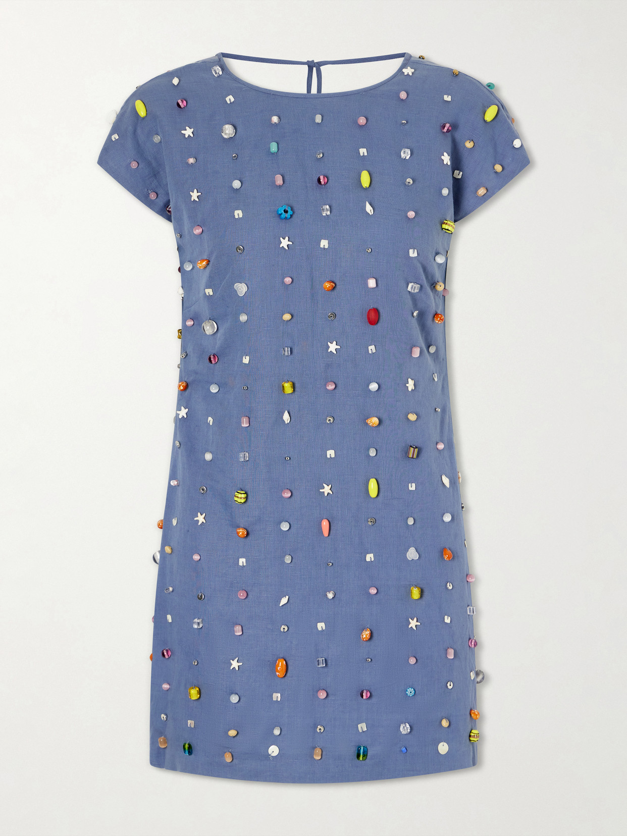Bernadette Anne Appliquéd Cotton And Linen-blend Mini Dress In Blue
