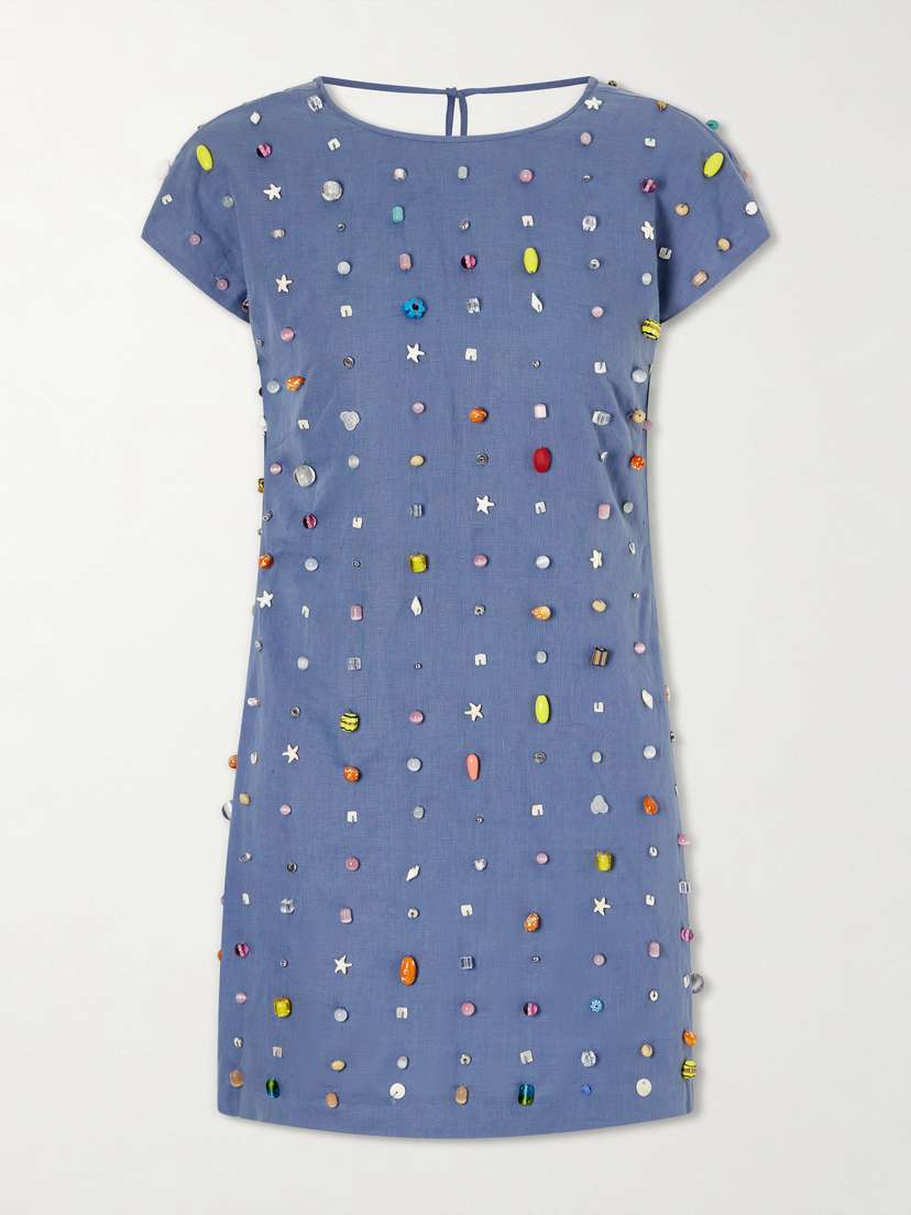 BERNADETTE Anne Appliquéd Cotton And Linen-blend Mini Dress