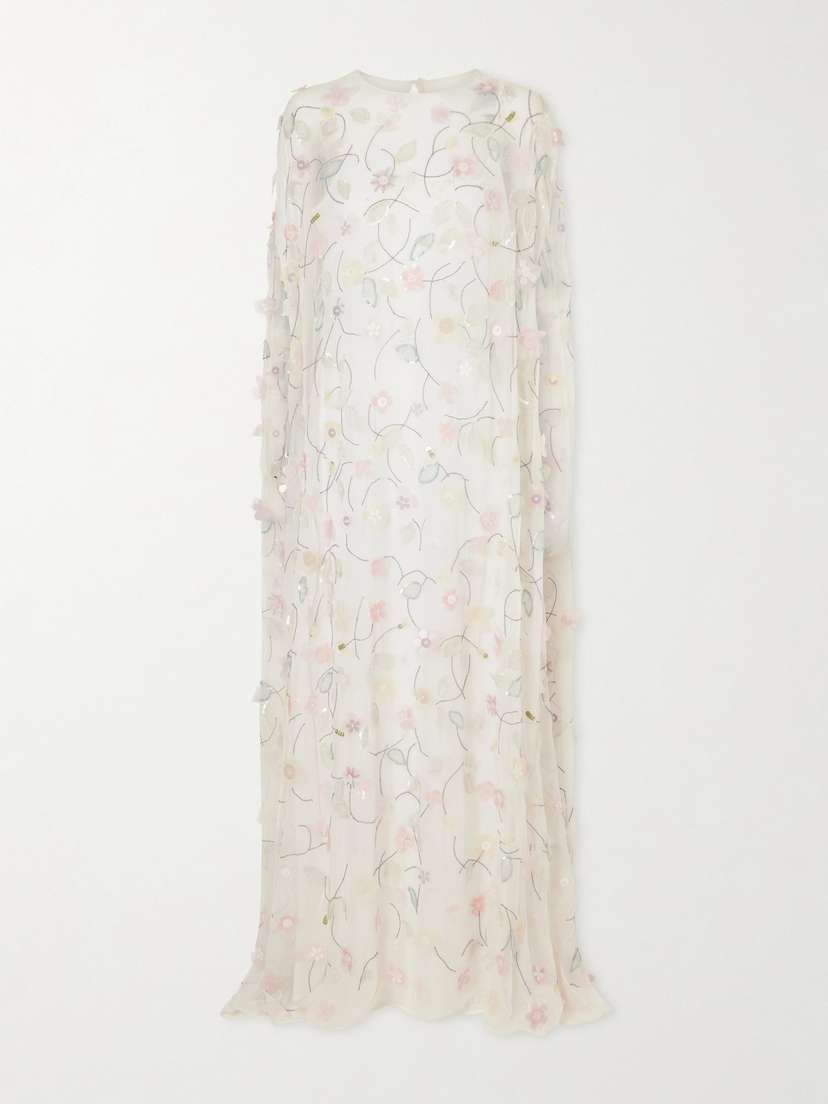 BERNADETTE Embroidered Sequin-detailed Recycled Chiffon Gown