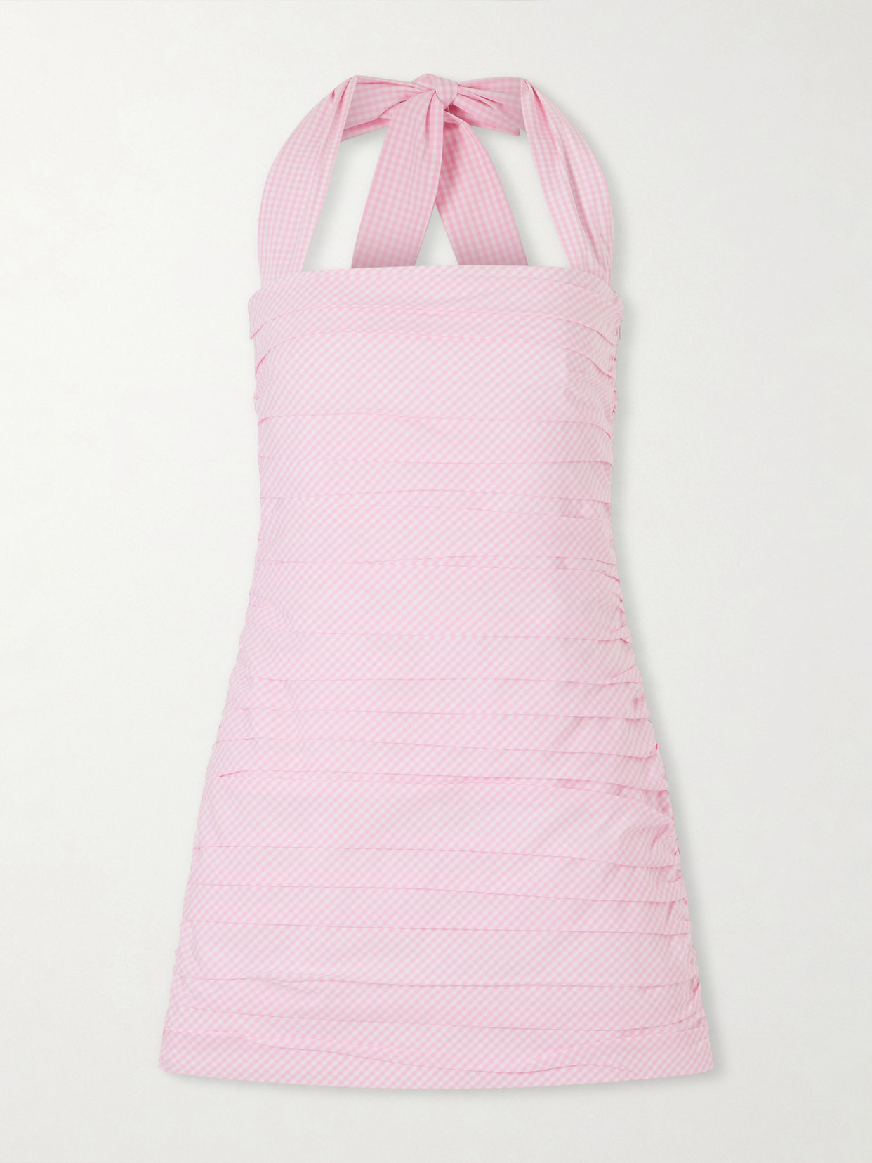 Bernadette Tippy Ruched Checked Cotton Halterneck Mini Dress In Pink