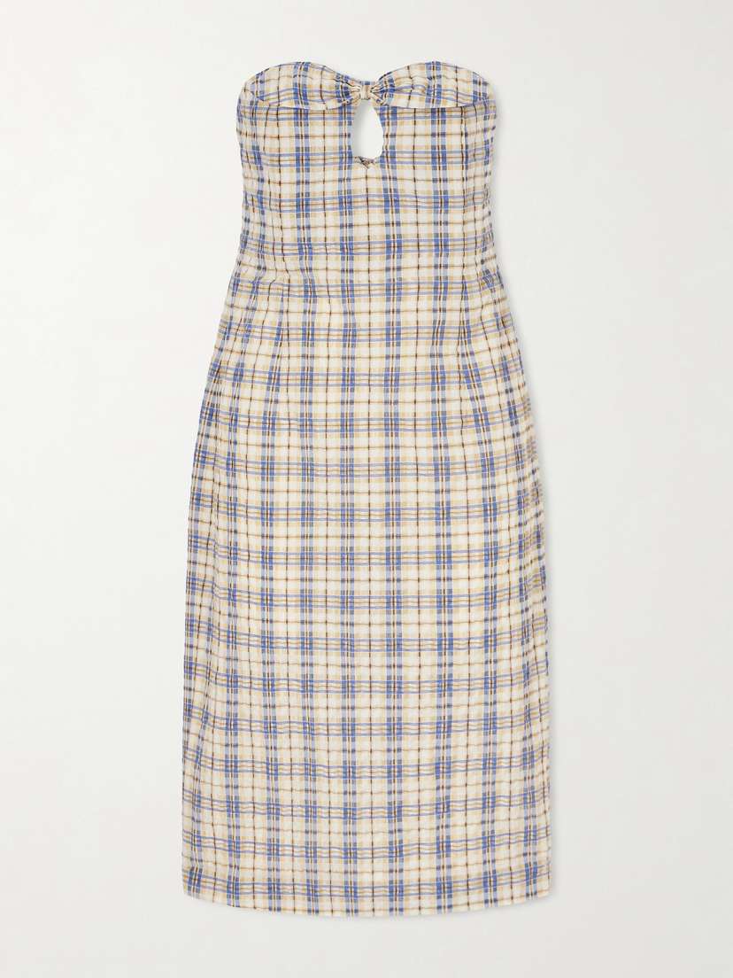 BERNADETTE Bow-embellished Checked Seersucker Midi Dress