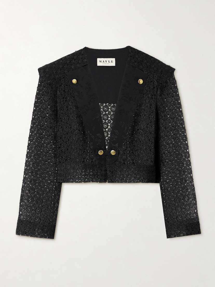MAISON MAYLE Rae Cropped Silk Jacquard-trimmed Lace Jacket