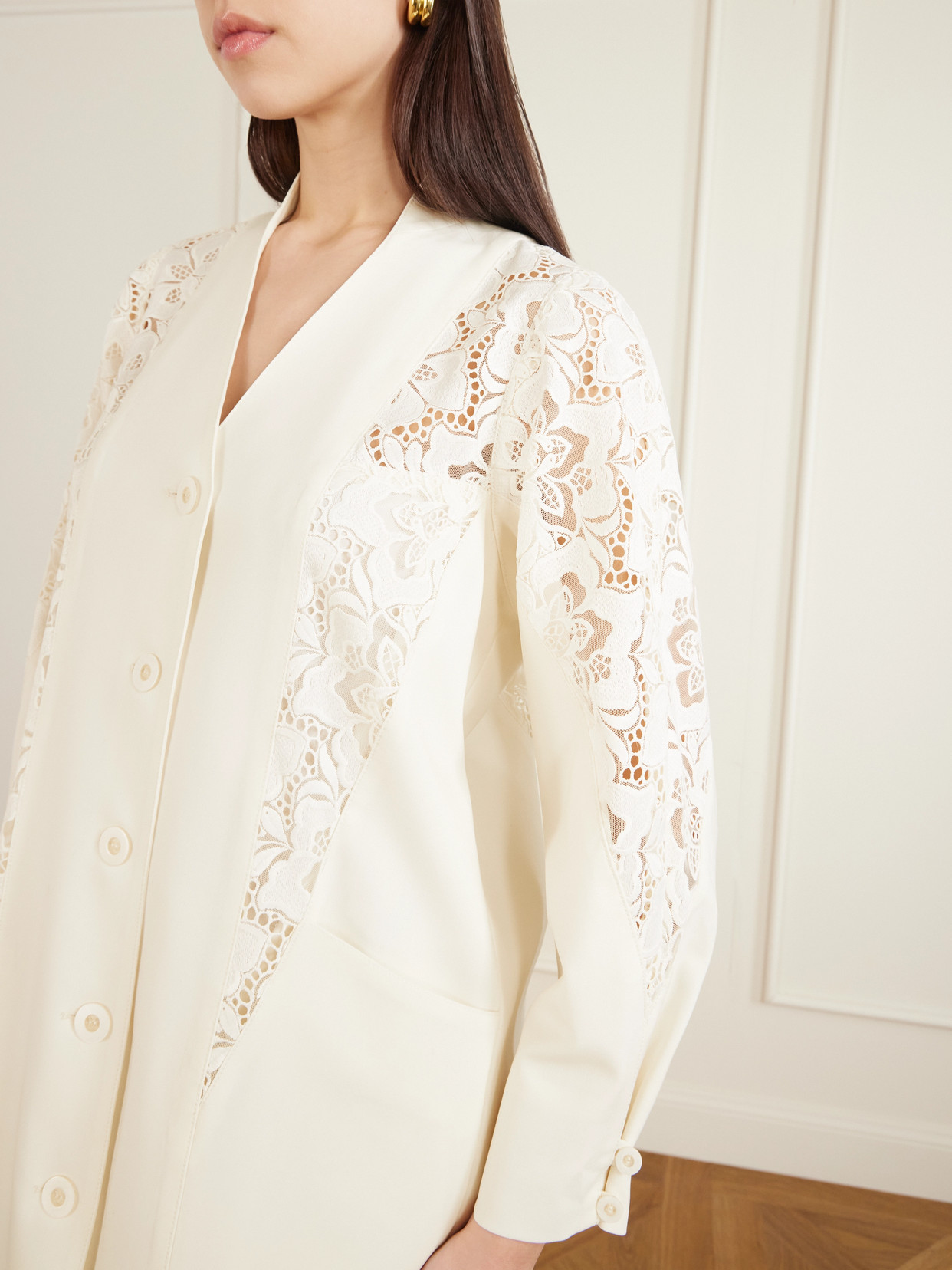 Maison Mayle Ines Lace-trimmed Wool-twill Mini Dress In White