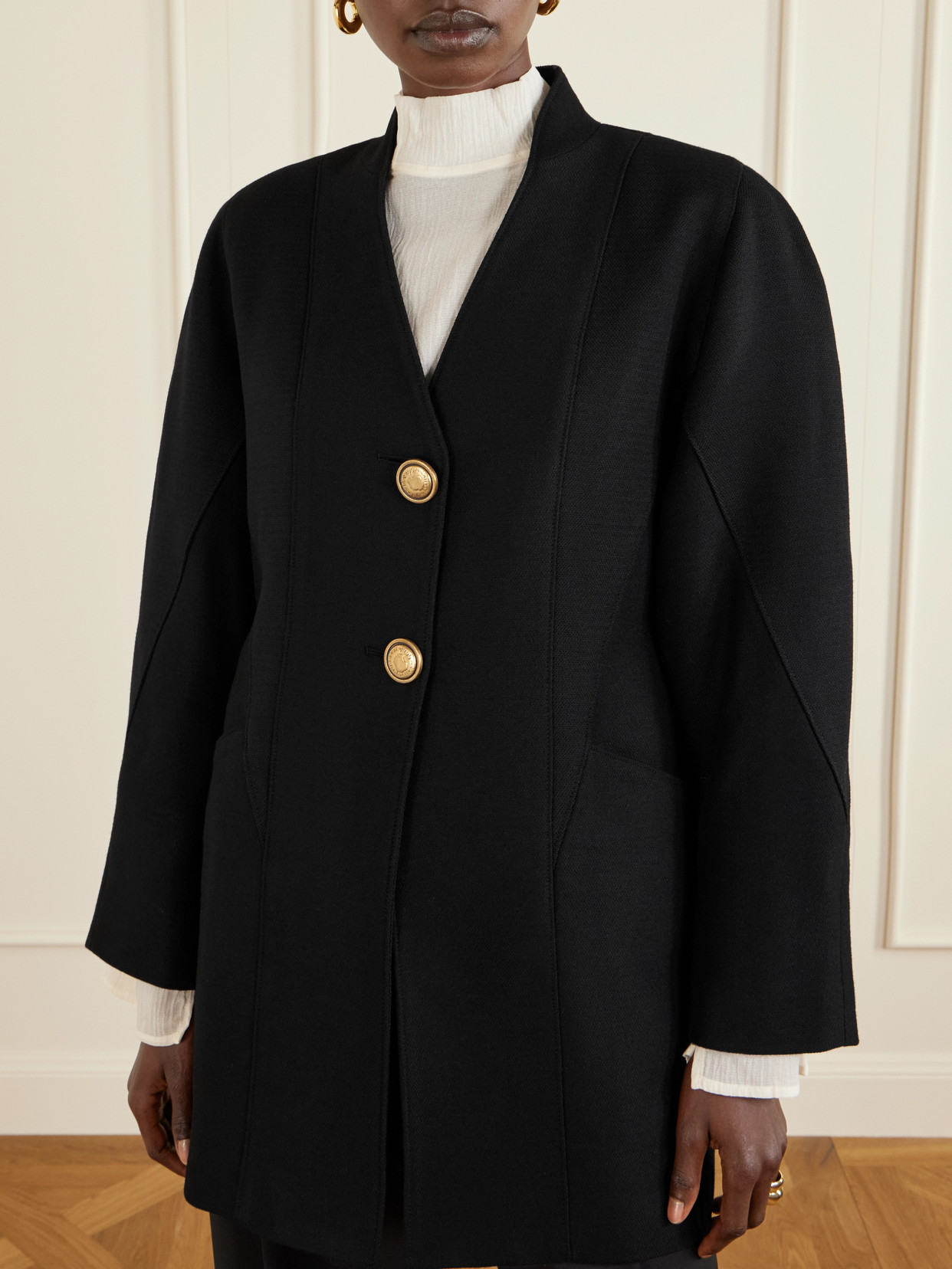 Maison Mayle Ines Paneled Wool-twill Coat In Black