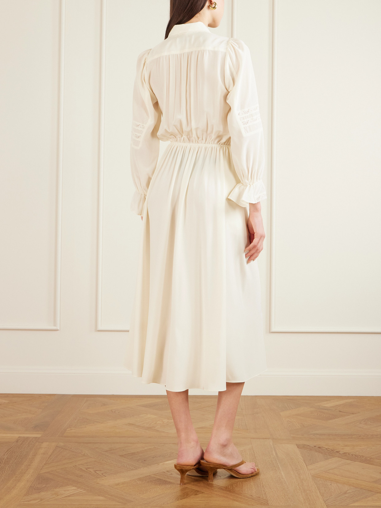 Maison Mayle Joeldi Ruffled Lace-trimmed Silk Charmeuse And Crepe De Chine Dress In White
