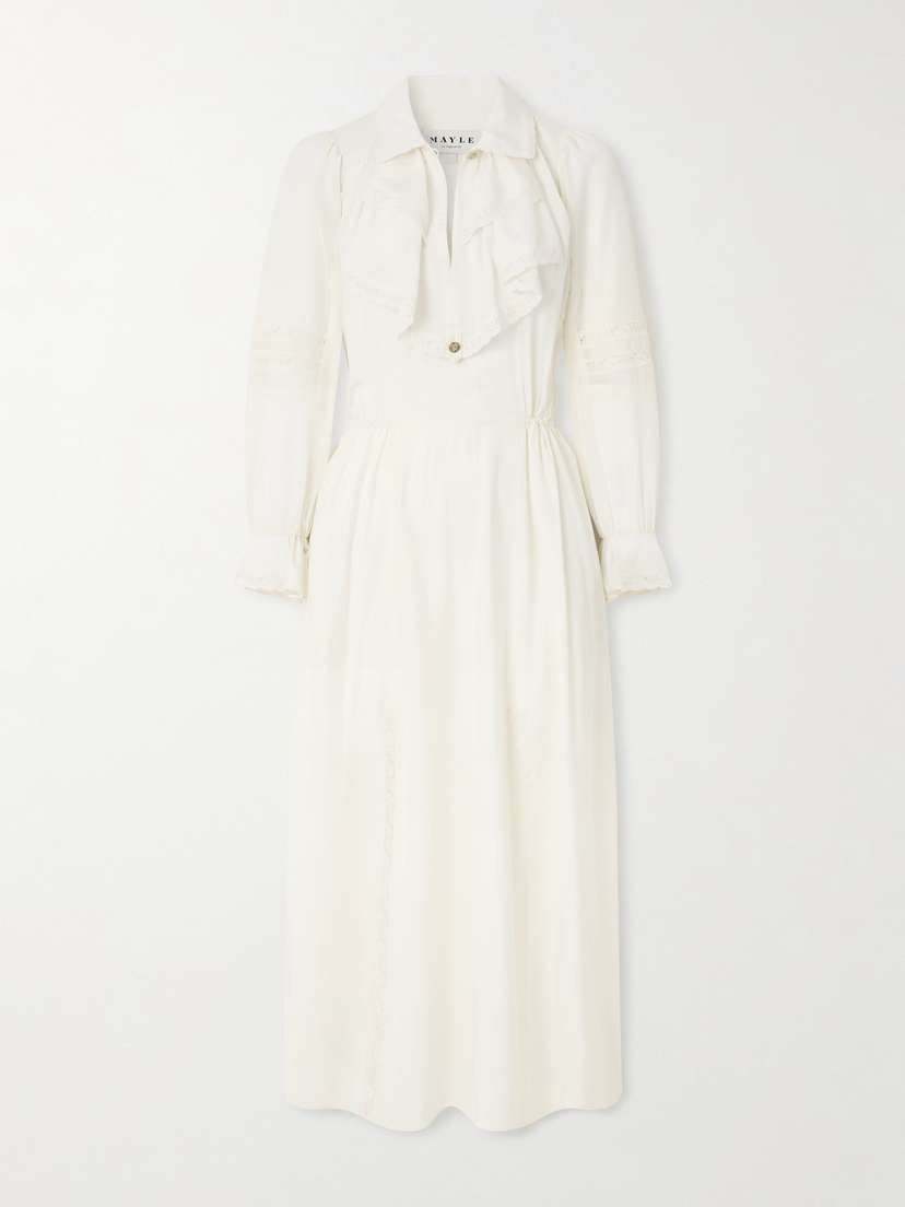 MAISON MAYLE Joeldi Ruffled Lace-trimmed Silk Charmeuse And Crepe De Chine Dress