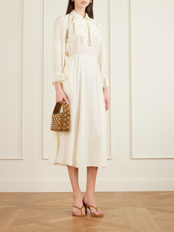 MAISON MAYLE Joeldi ruffled lace-trimmed silk charmeuse and crepe de chine dress