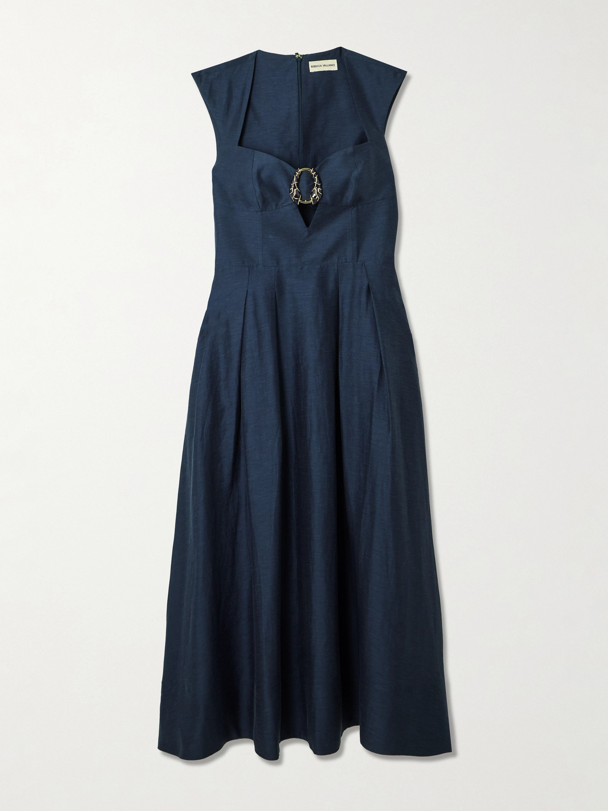 Rebecca Vallance Serenity Embellished Pleated Lyocell-blend Midi Dress In Blue