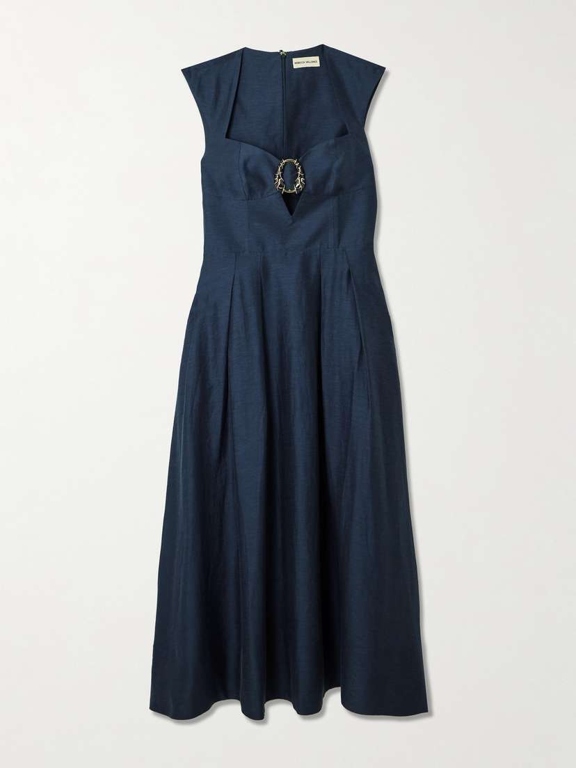 Rebecca Vallance Serenity Embellished Pleated Lyocell-blend Midi Dress