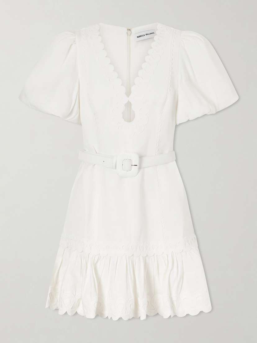 Rebecca Vallance Kahlia Ruffled Scalloped Linen-blend Mini Dress