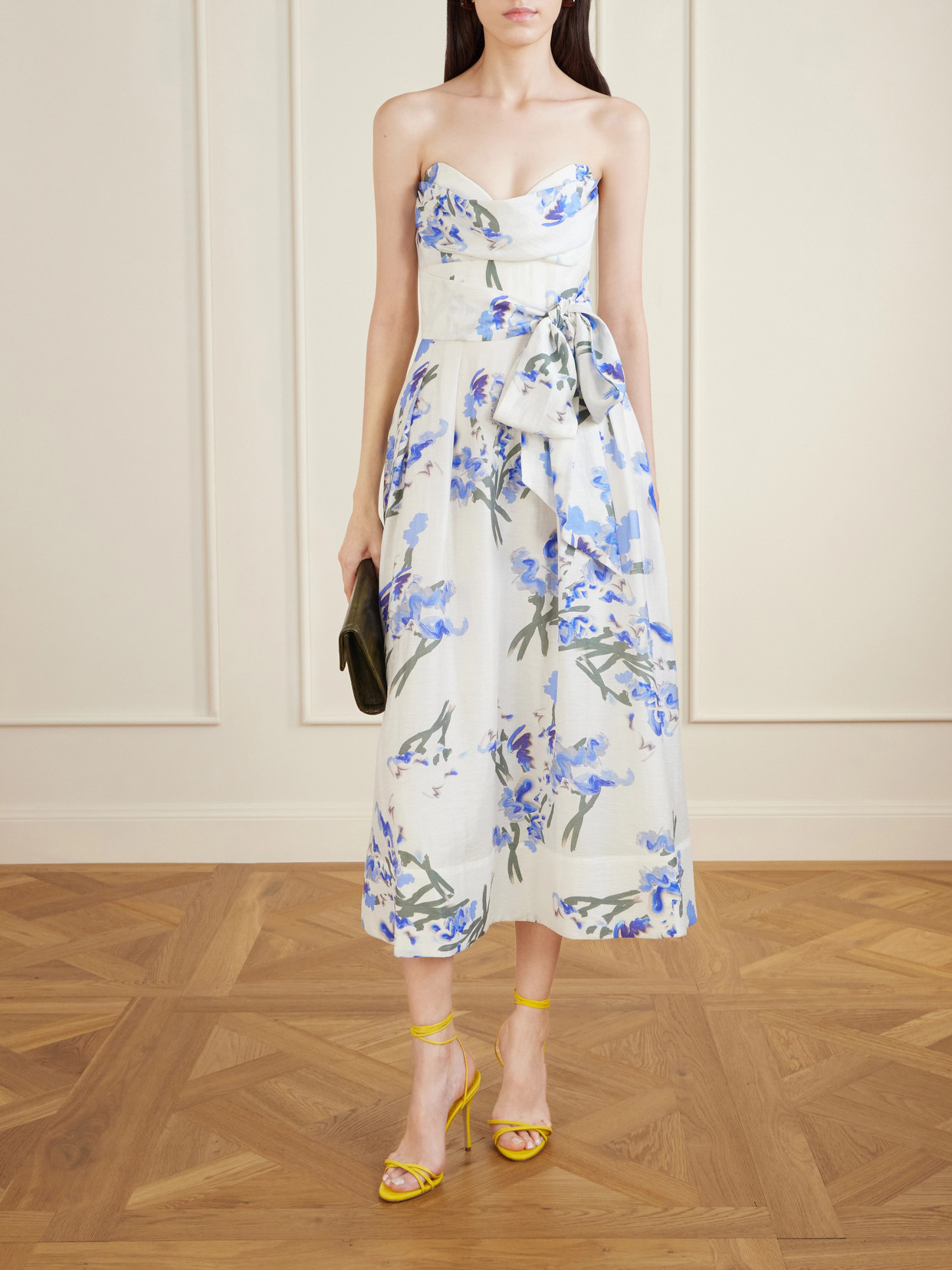Rebecca Vallance Bluebell Belted Draped Floral-print Organza Midi Dress In Multi