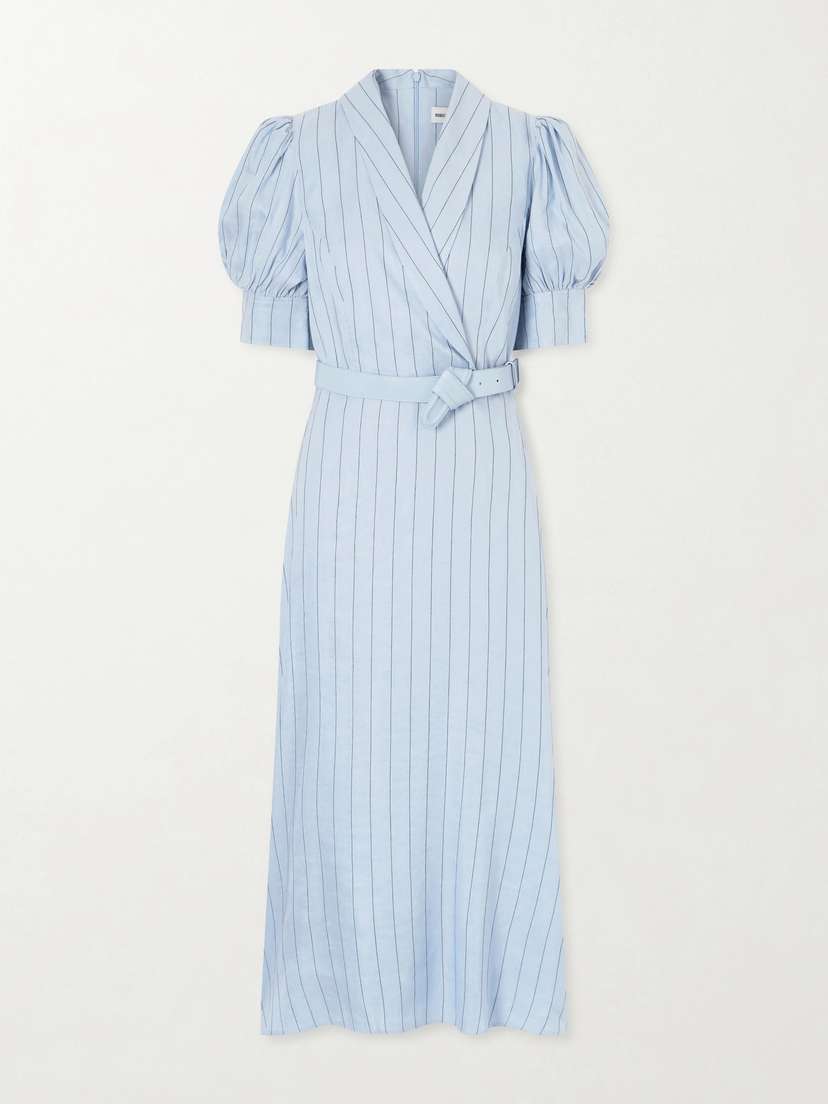 Rebecca Vallance Effie Belted Striped Linen-blend Midi Dress