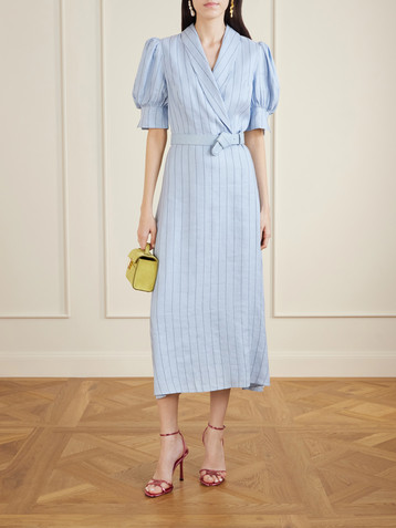 Rebecca Vallance Effie belted striped linen-blend midi dress