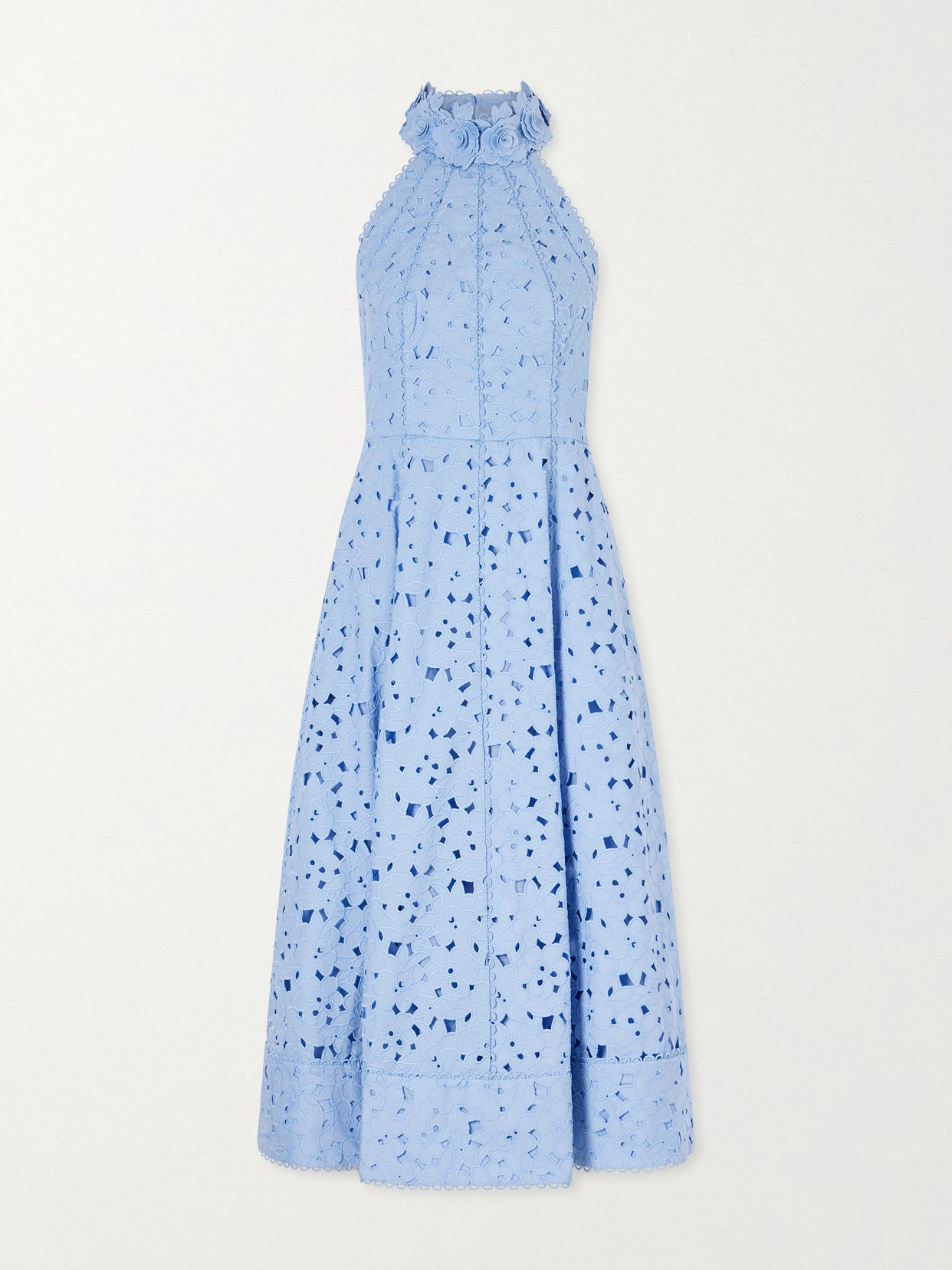 Rebecca Vallance Nuvola Appliquéd Broderie Anglaise Cotton Halterneck Midi Dress In Blue
