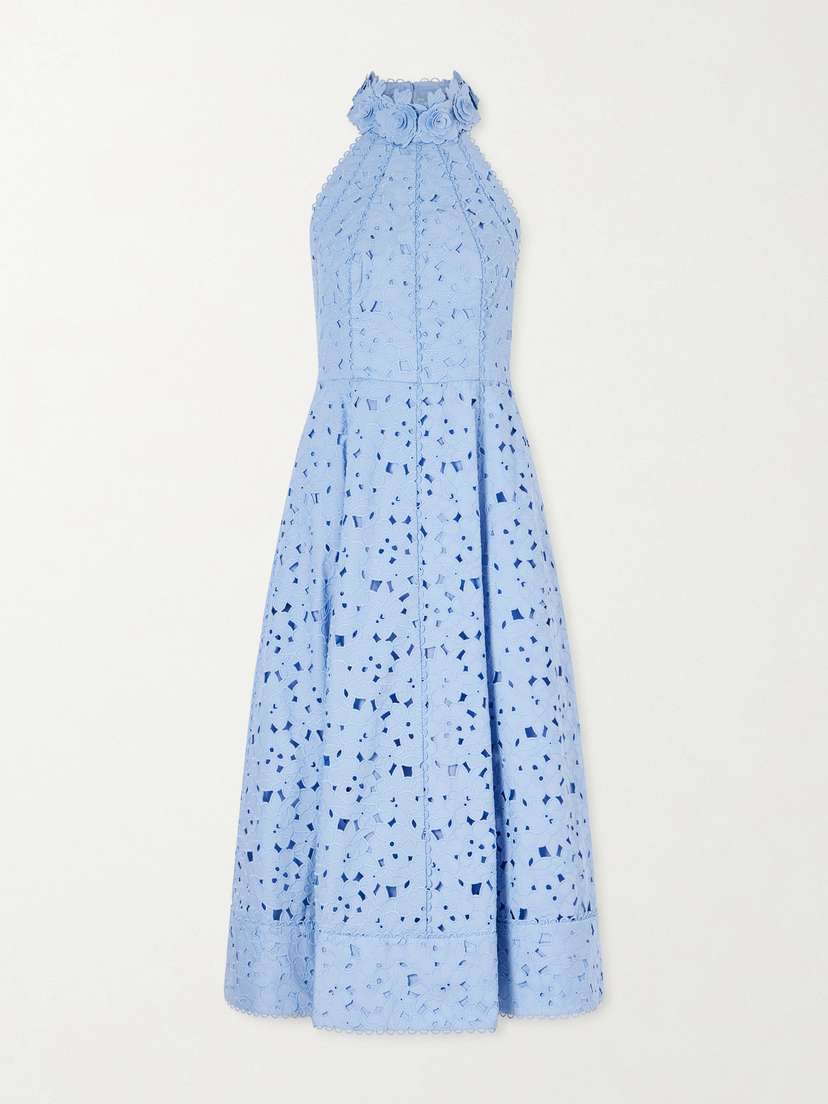Rebecca Vallance Nuvola Appliquéd Broderie Anglaise Cotton Halterneck Midi Dress