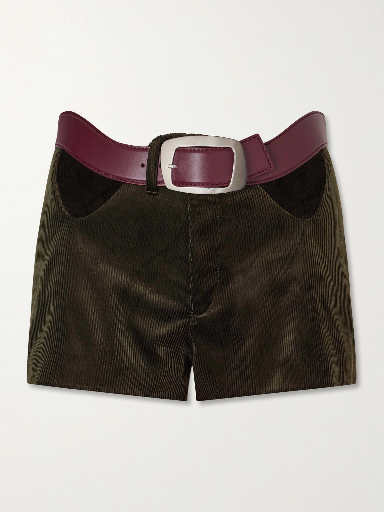 Jean Paul Gaultier Cut-out Cotton-corduroy Shorts In Green