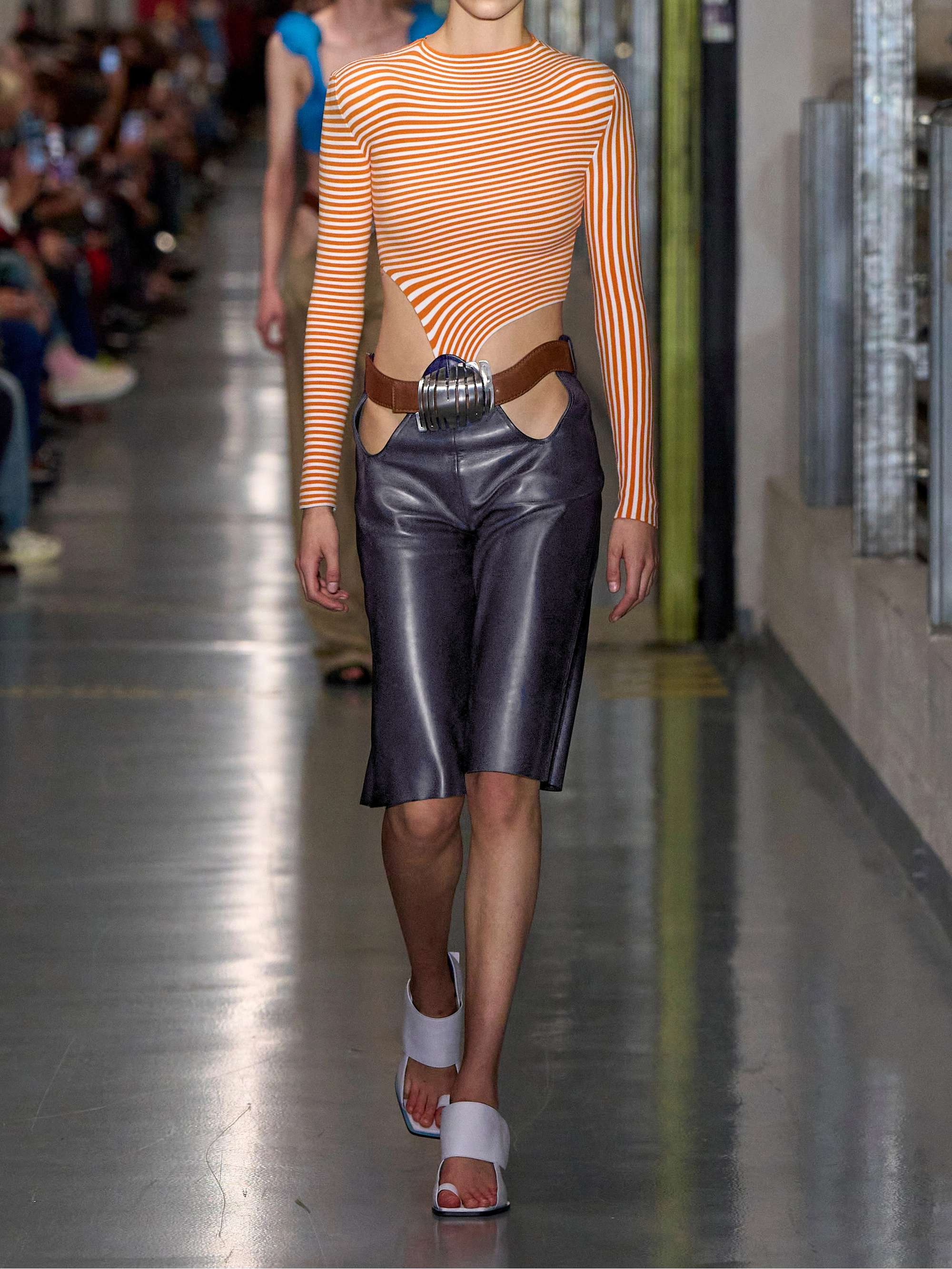 JEAN PAUL GAULTIER Belted cut-out leather shorts | NET-A-PORTER