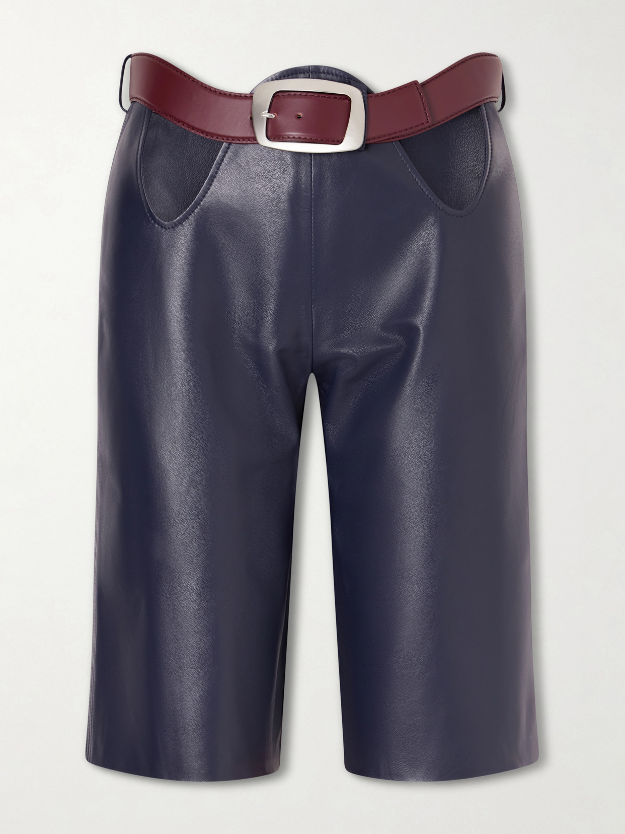 Jean Paul Gaultier - Belted Cut-out Leather Shorts - Navy