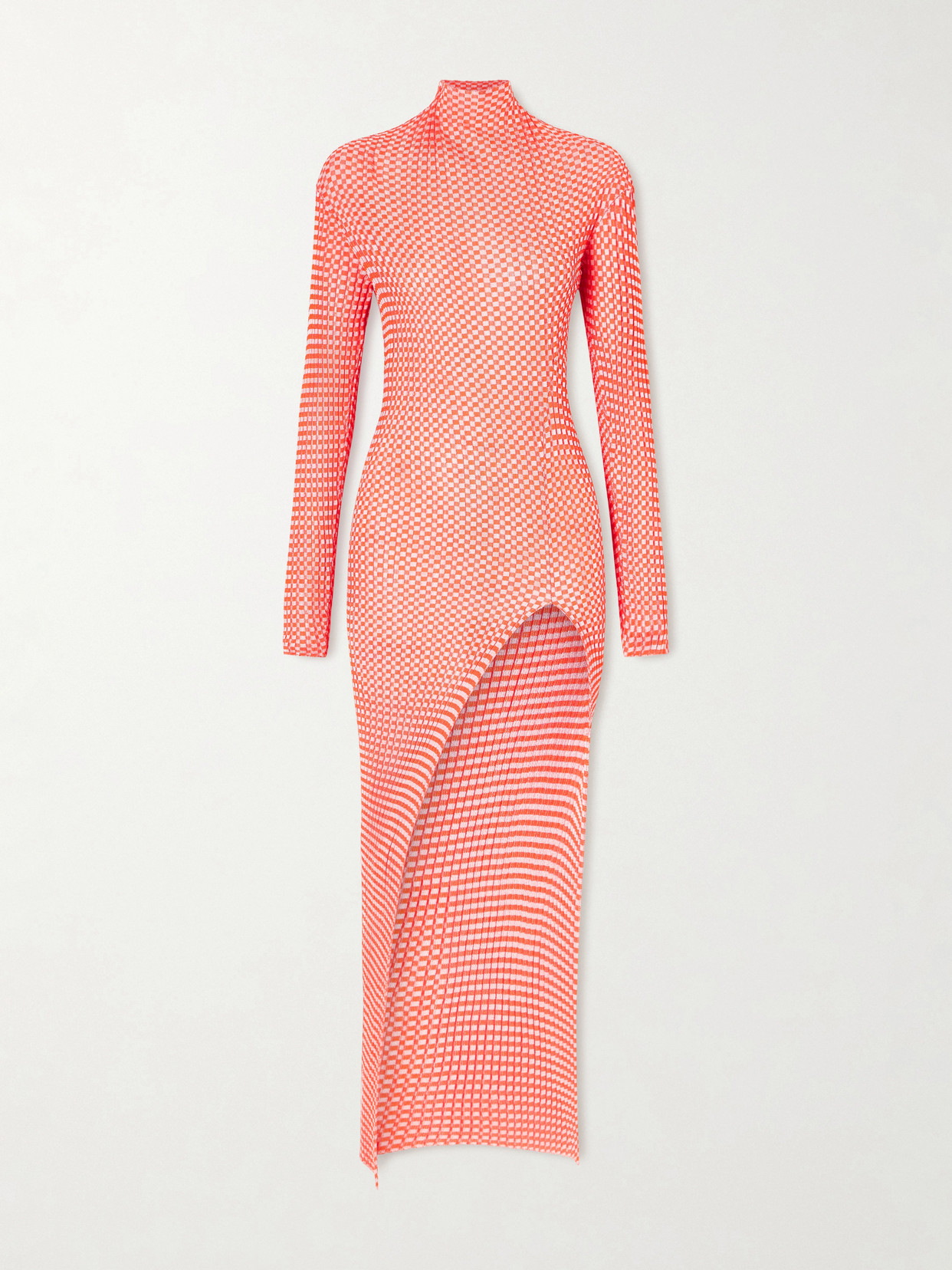 Jean Paul Gaultier Asymmetric Checked Ribbed-knit Midi Dress In Neutral