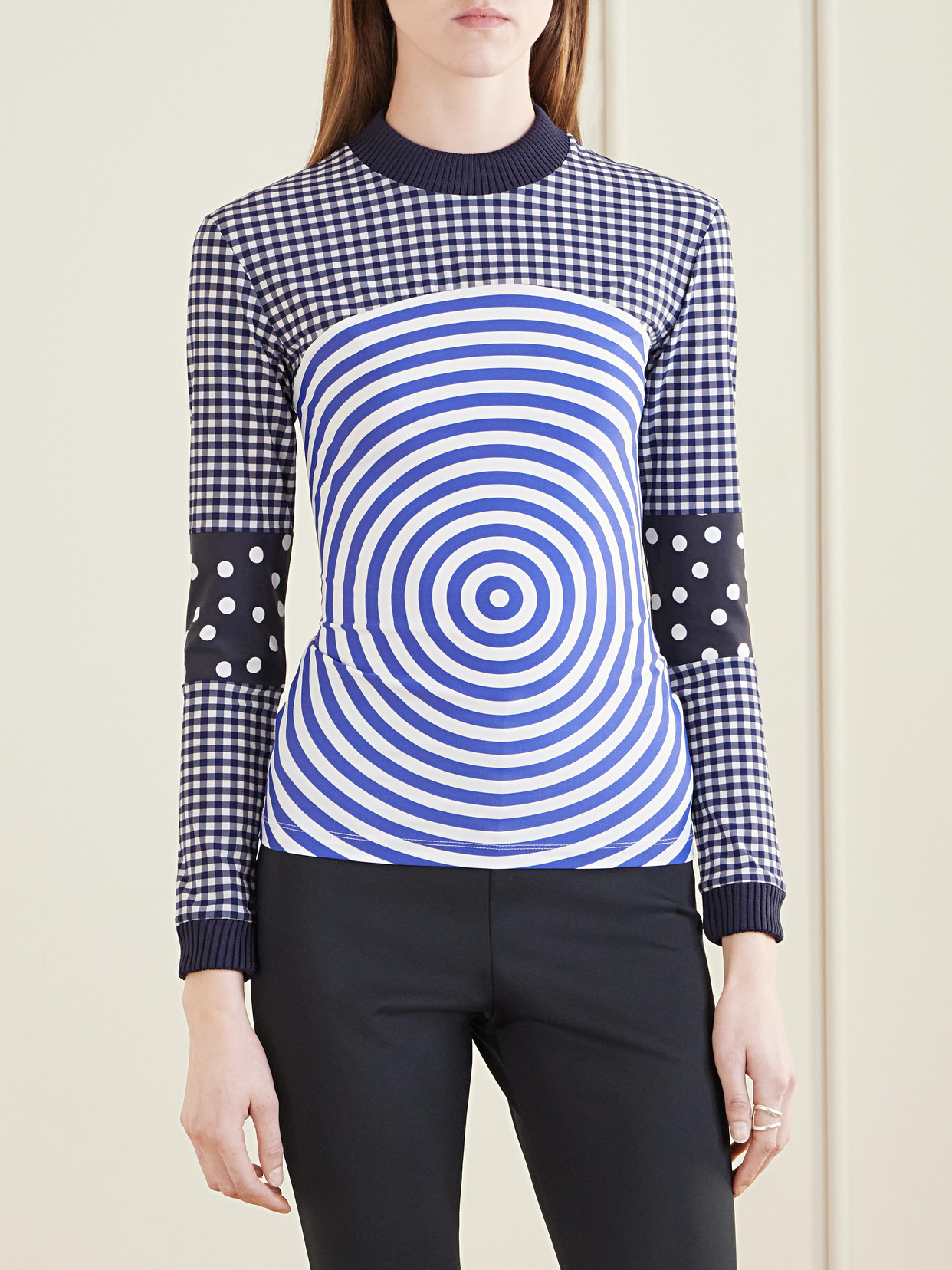 Ribbed-Knit Trimmed Printed Poplin Jersey