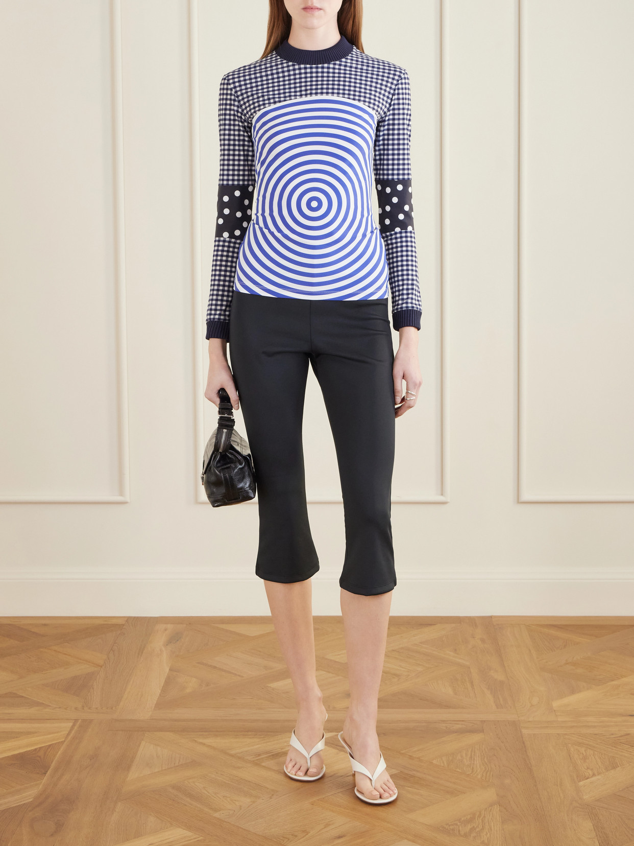 Ribbed-Knit Trimmed Printed Poplin Jersey