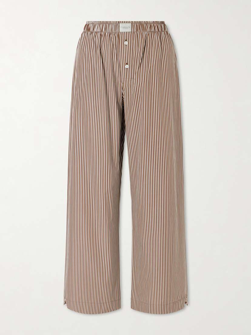 Comme Si La Boxer Alta Striped Cotton-poplin Wide-leg Pants
