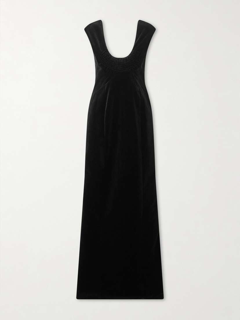 COLLEEN ALLEN Shirred Cotton-velvet Gown