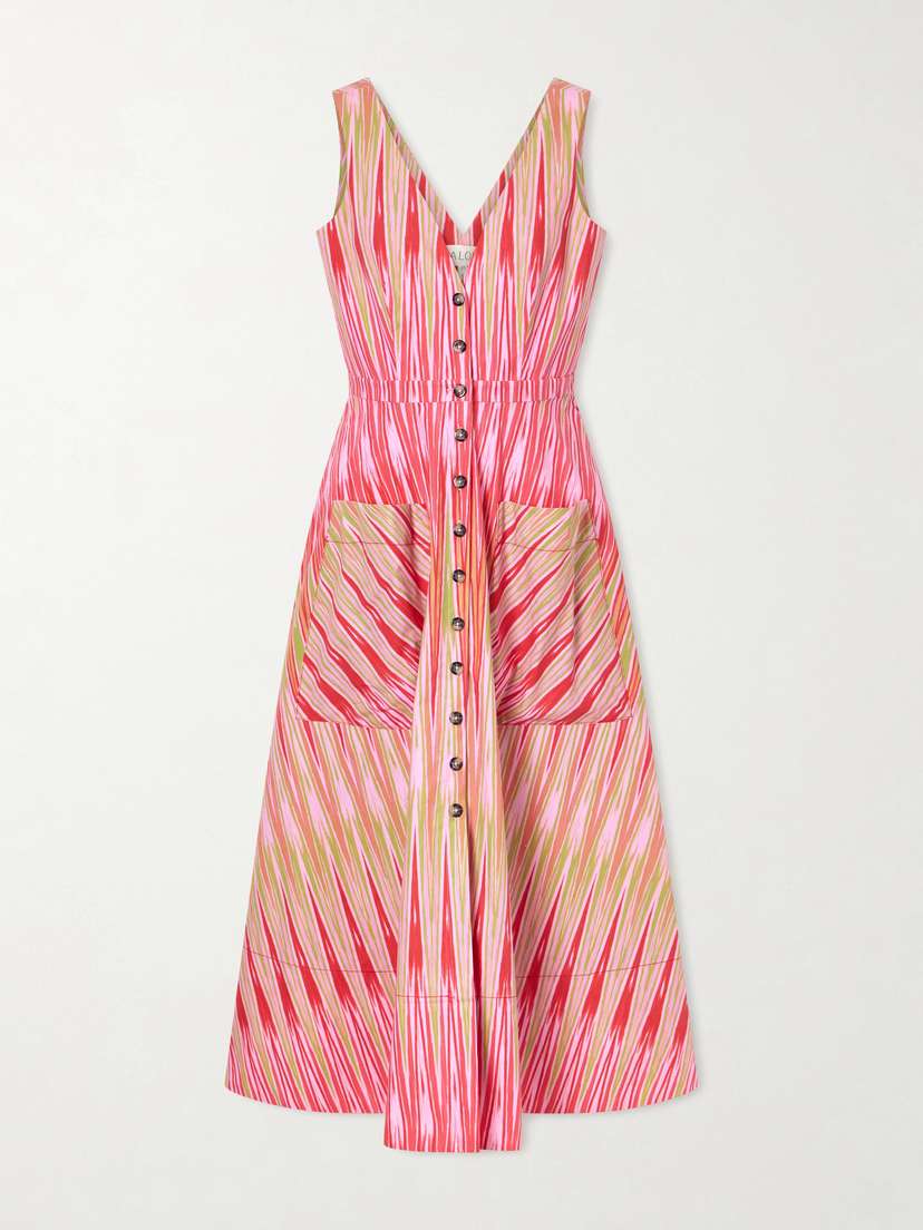 Saloni Zoey Printed Cotton-poplin Midi Dress