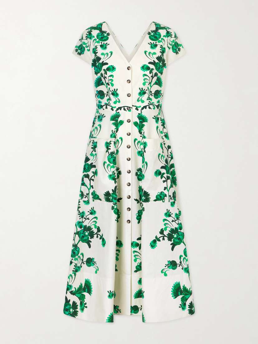 Saloni Zoey-e Printed Cotton-poplin Midi Dress