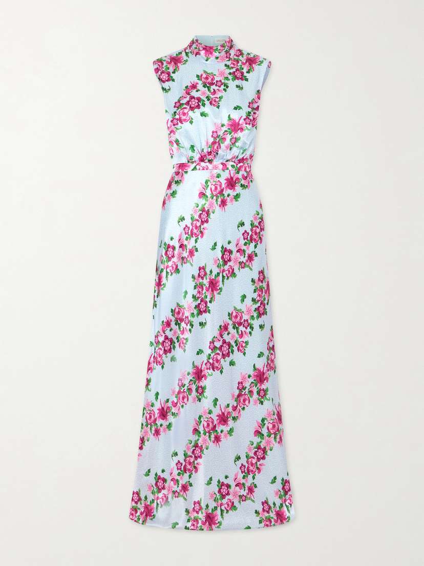 Saloni Fleur Printed Satin Halterneck Gown