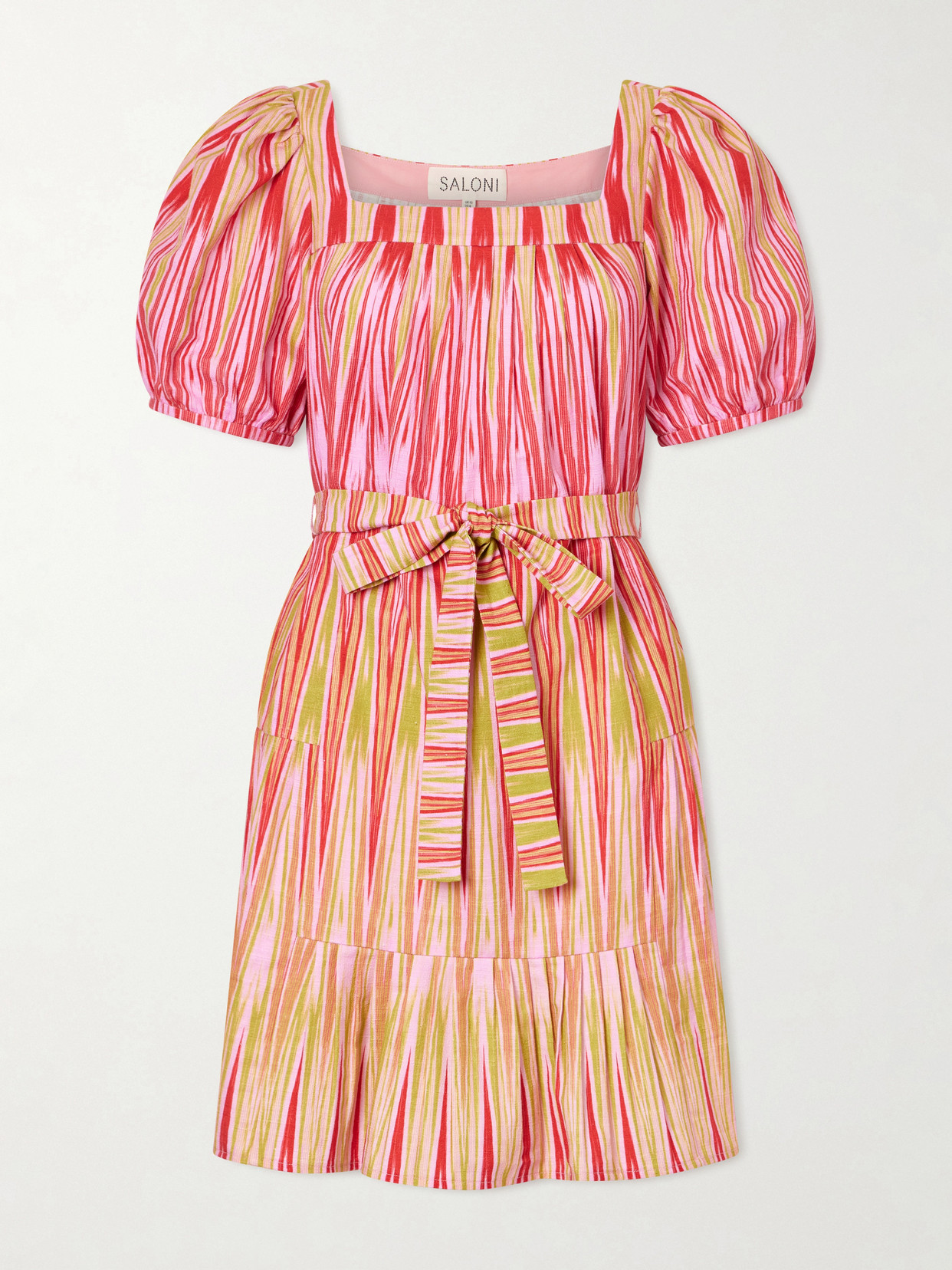 Saloni Yashi Belted Printed Cotton Mini Dress In Pink