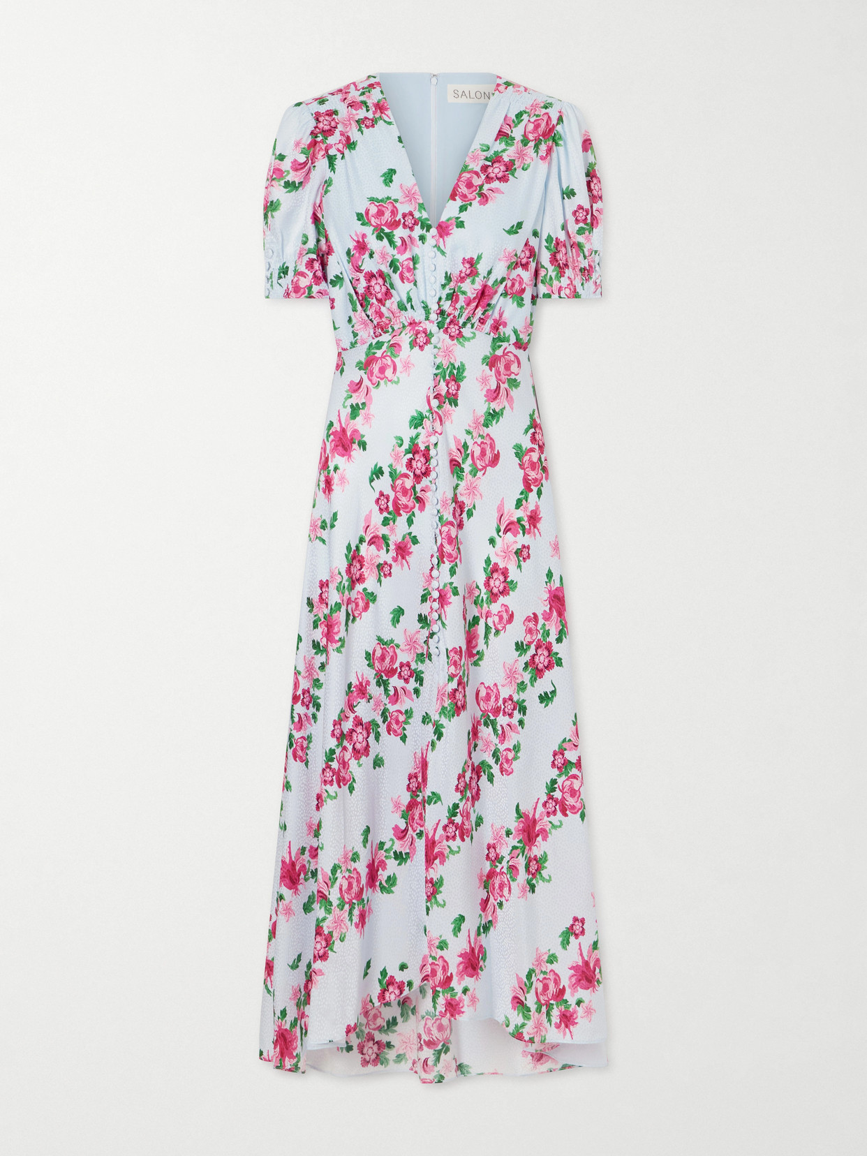 Saloni Floral-print Silk-satin Midi Dress In Pink
