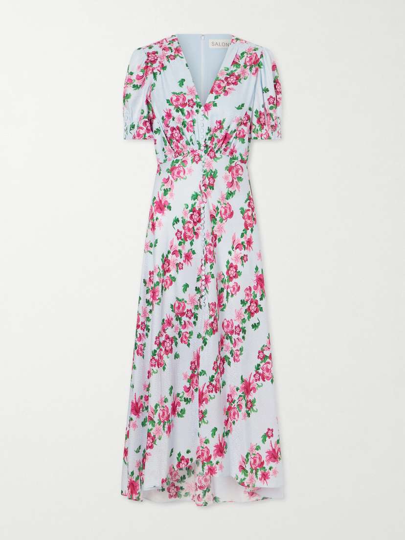 Saloni Floral-print Silk-satin Midi Dress