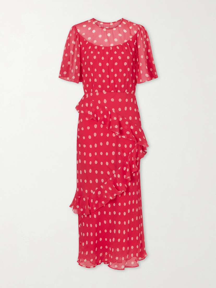Saloni Vida E Ruffled Polka-dot Silk-blend Crepon Midi Dress
