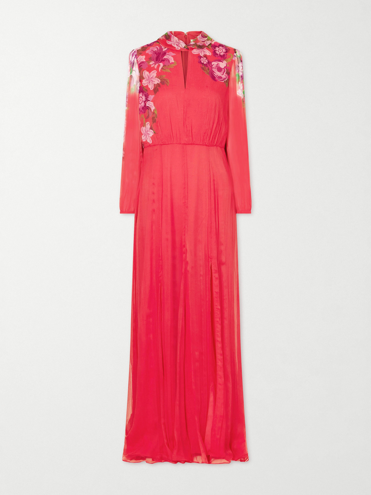 Saloni Floral-print Silk-crepon Midi Dress In Pink