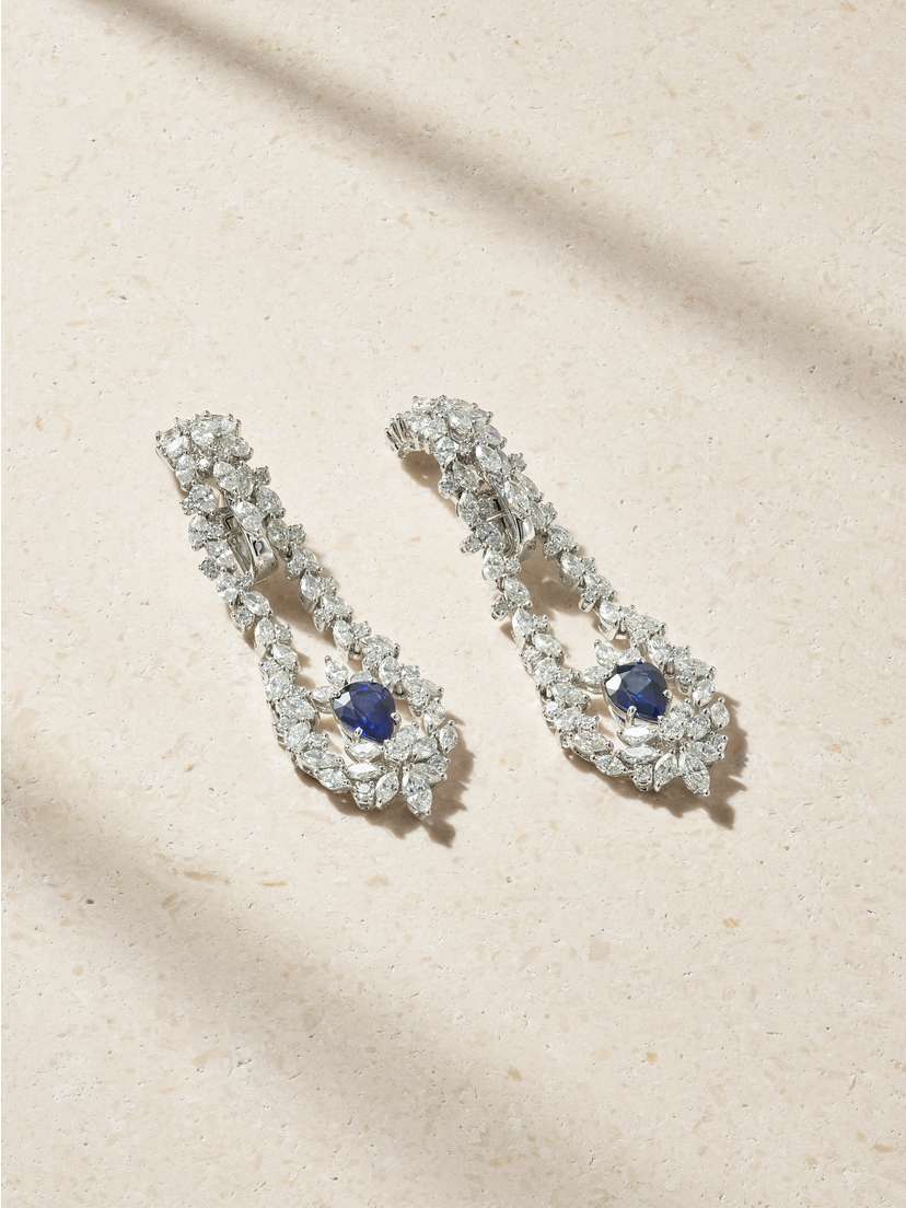 YEPREM 18-karat White Gold, Sapphire And Diamond Earrings