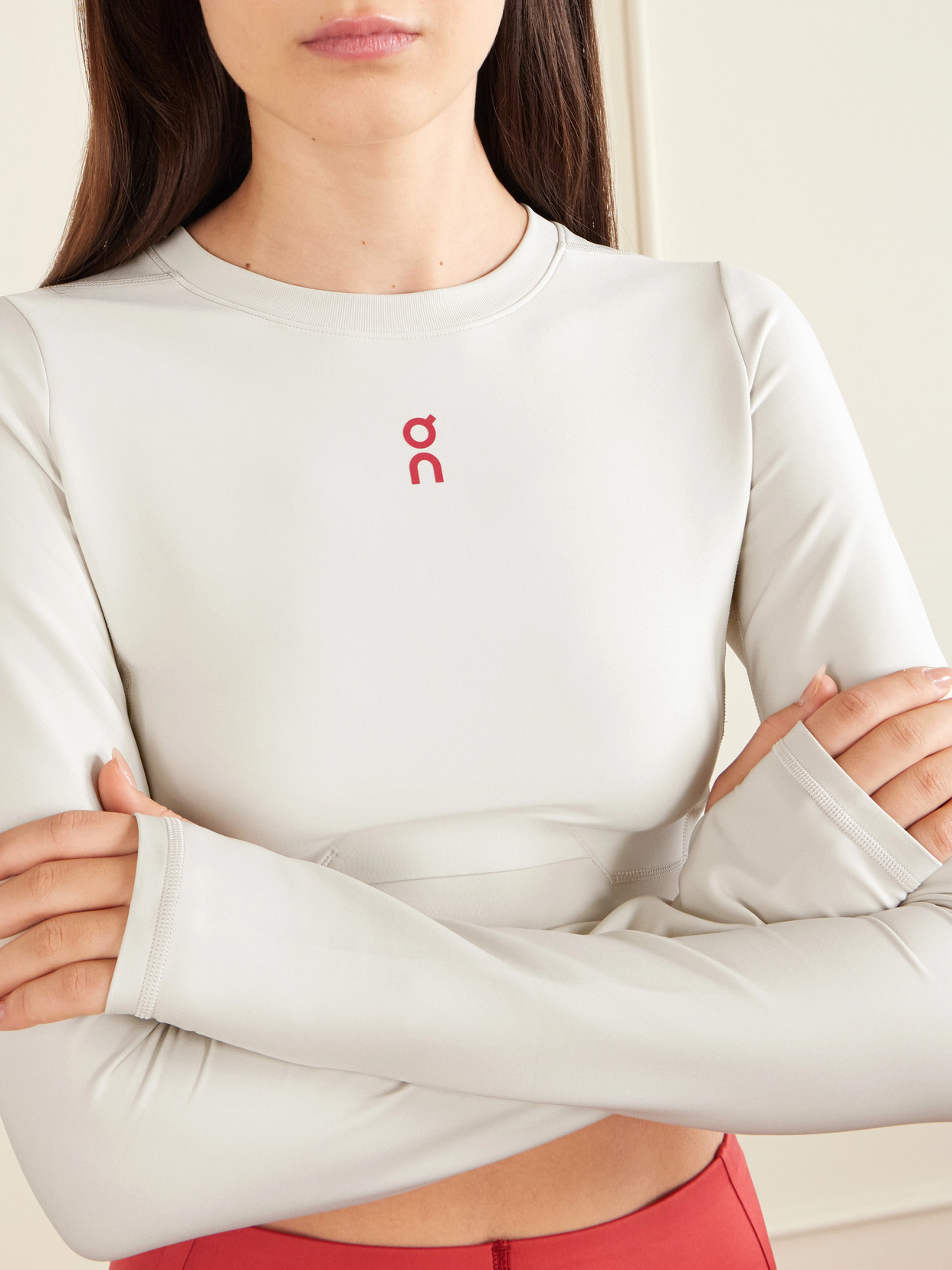 Year Of The Horse Cropped Mesh-Trimmed Stretch Recycled Top