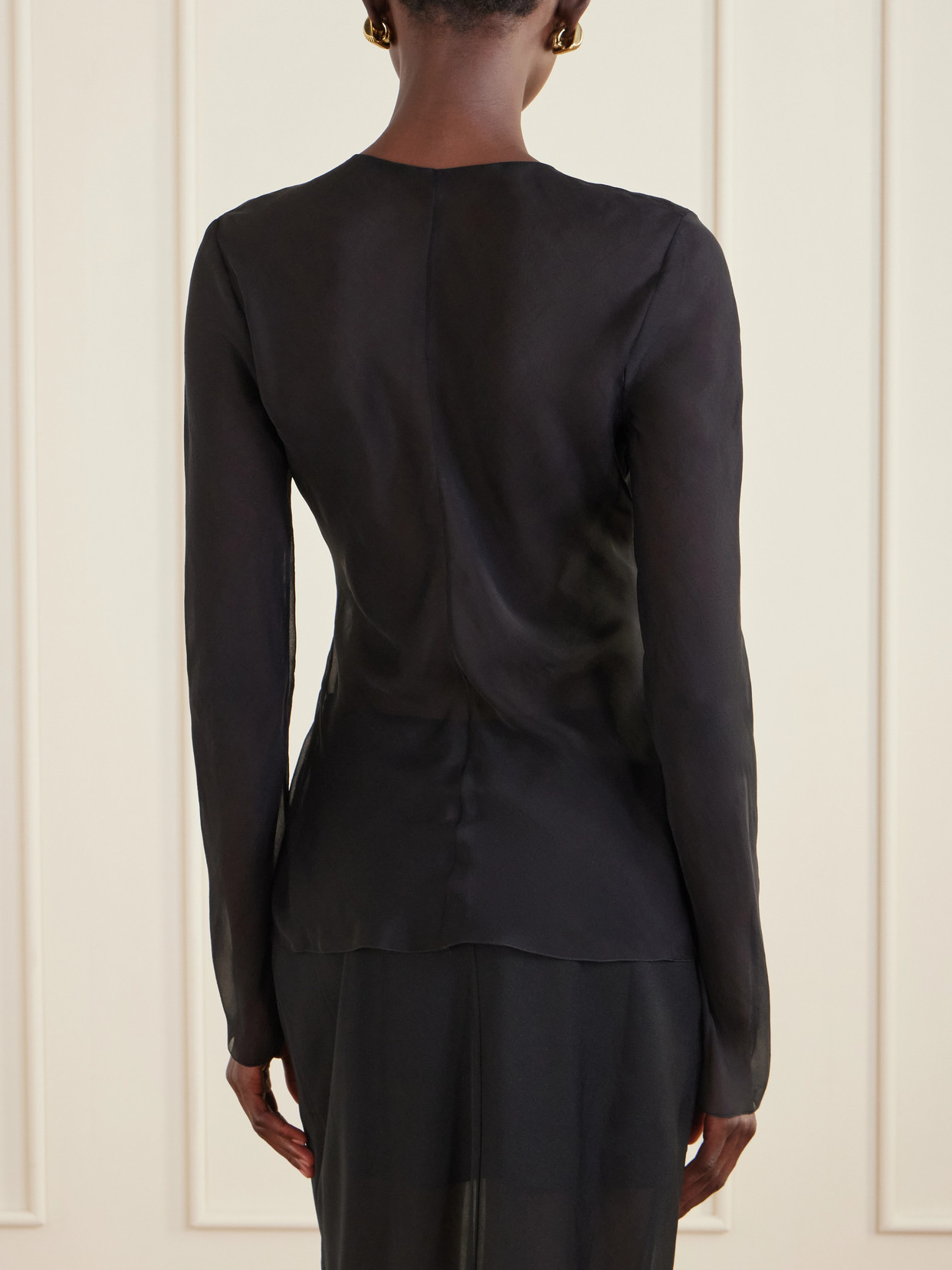 Cut-Out Silk-Chiffon Blouse
