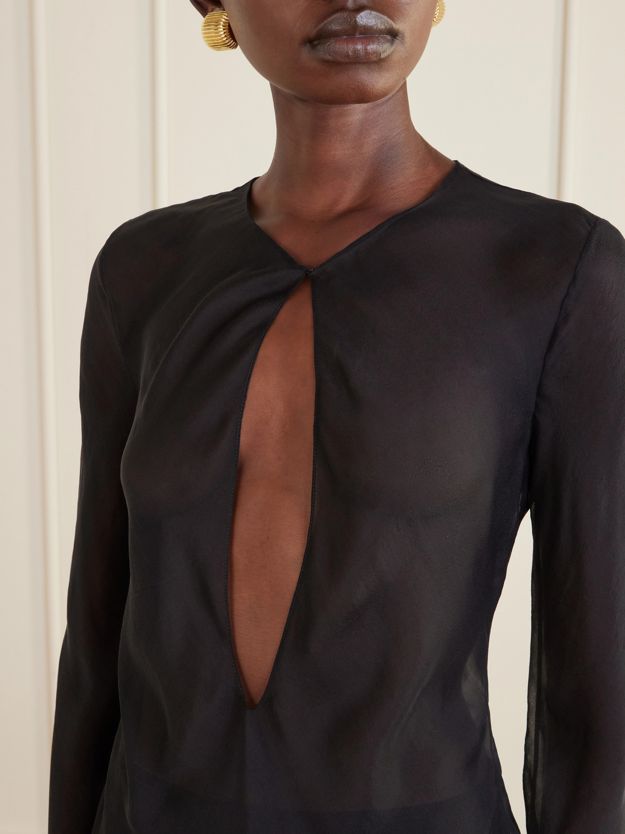Cut-Out Silk-Chiffon Blouse