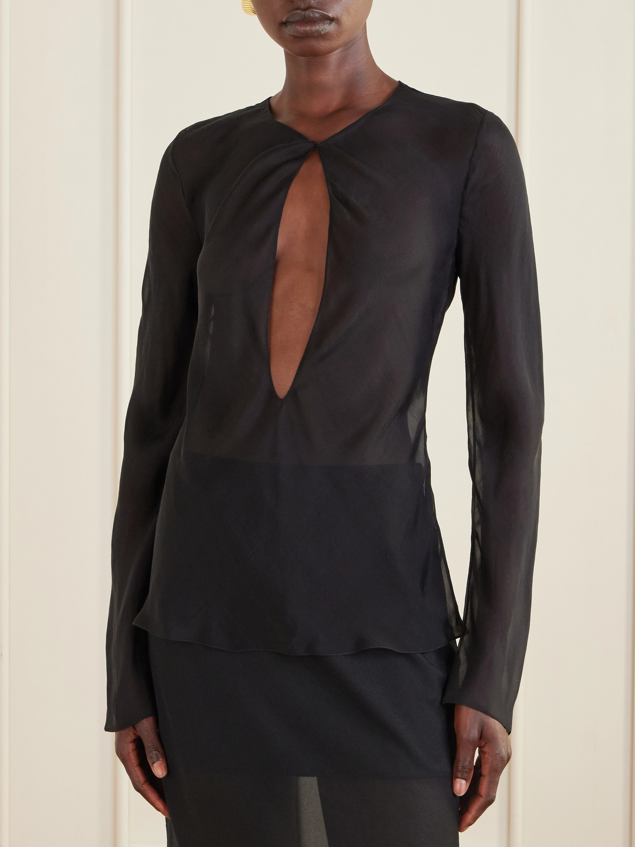 Cut-Out Silk-Chiffon Blouse