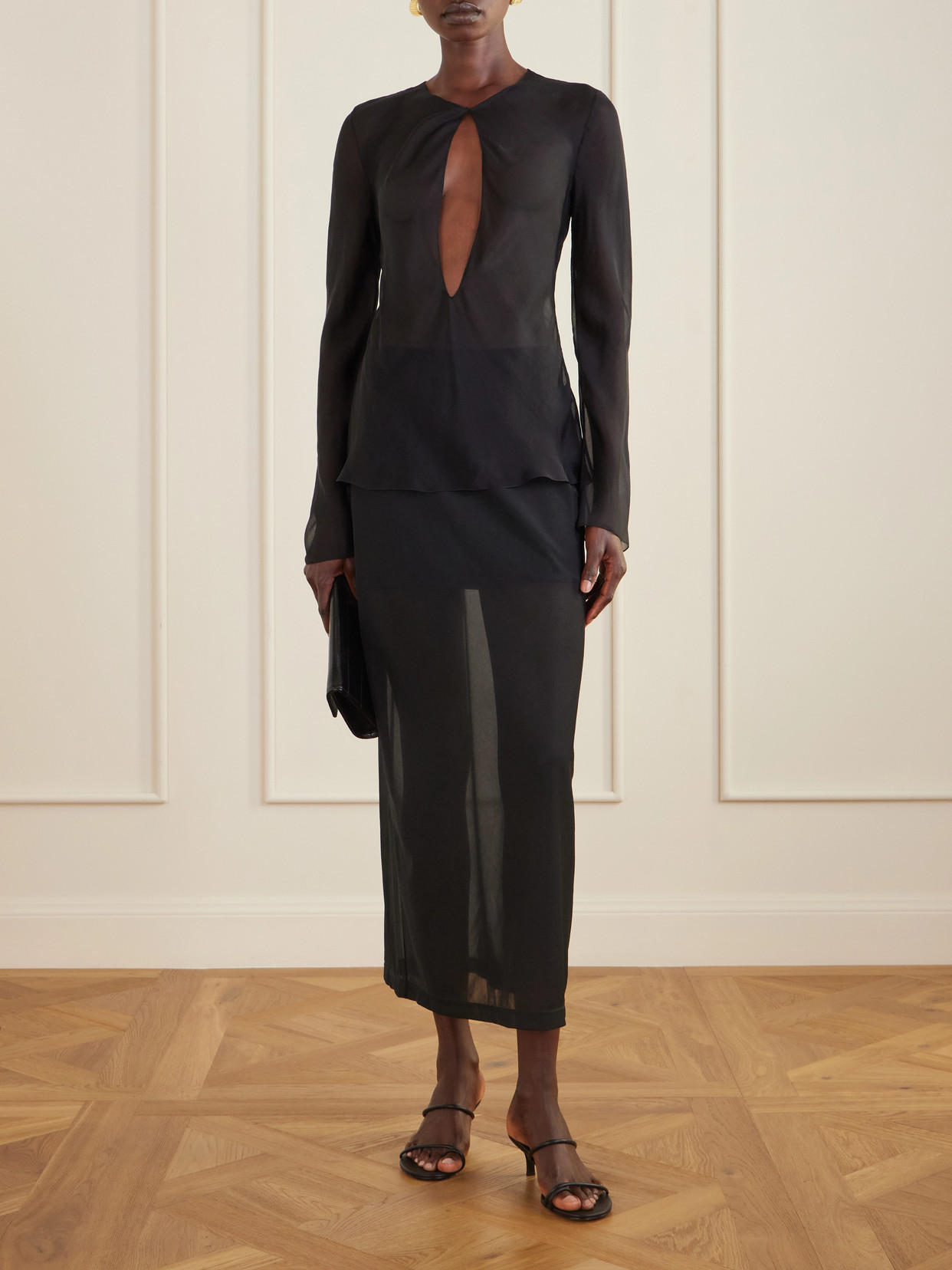 Cut-Out Silk-Chiffon Blouse