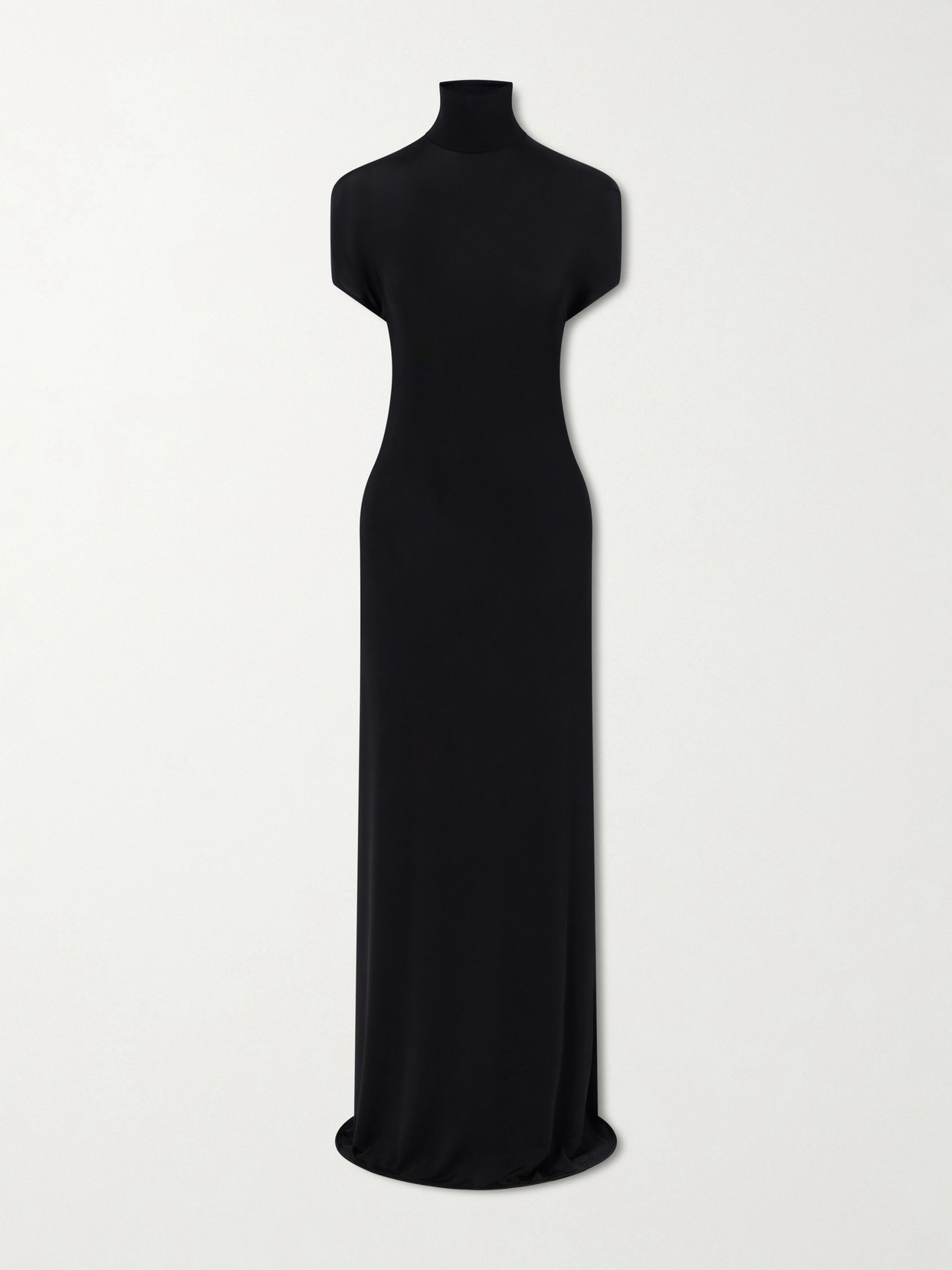 Colleen Allen Open-back Jersey Turtleneck Gown In Black
