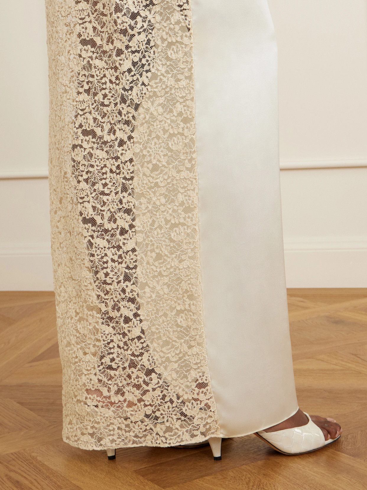 Lace-Trimmed Silk-Satin Maxi