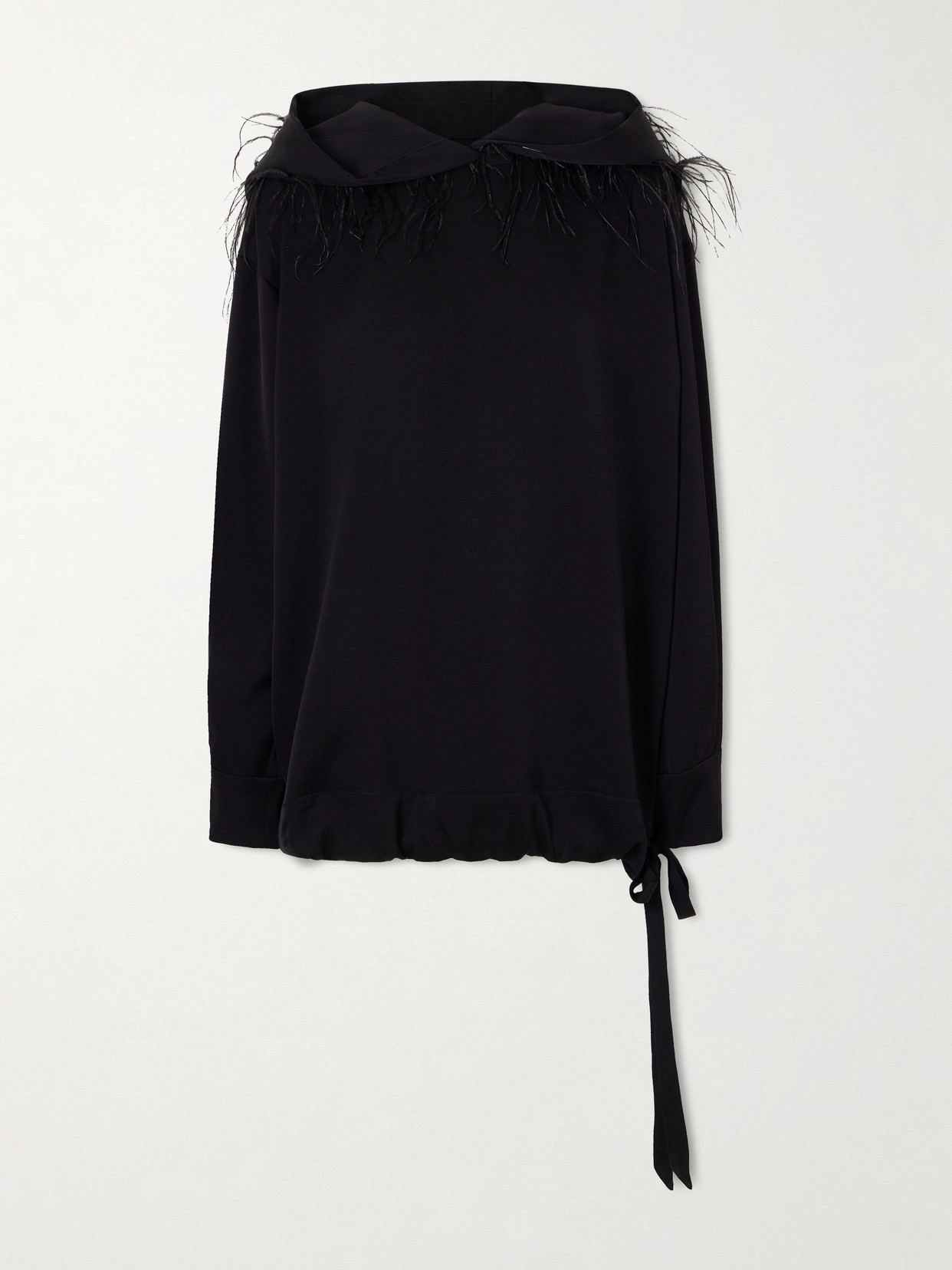 Sharon Wauchob Aly Feather-trimmed Silk-blend Hoodie In Black