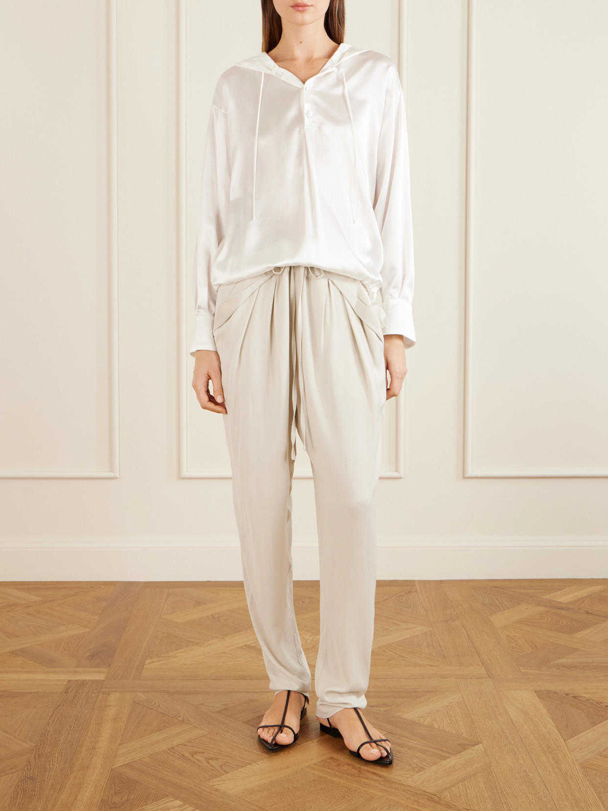 Hooded Silk-Satin Blouse