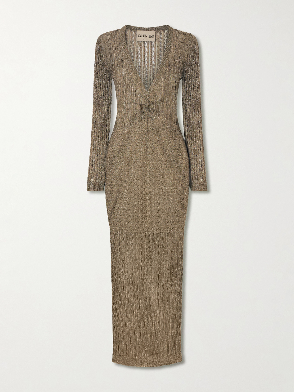 Valentino Metallic Pointelle-knit Midi Dress In Gold