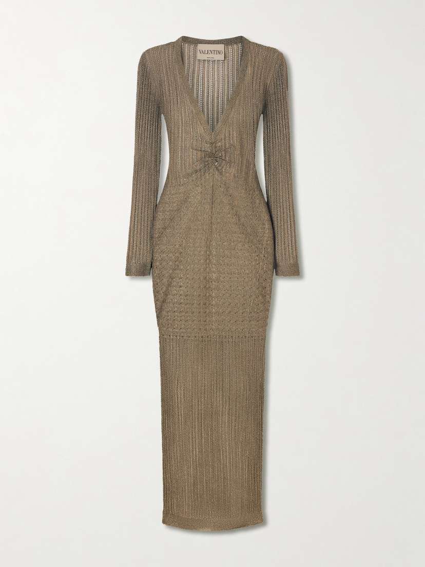 Valentino Garavani Metallic Pointelle-knit Midi Dress